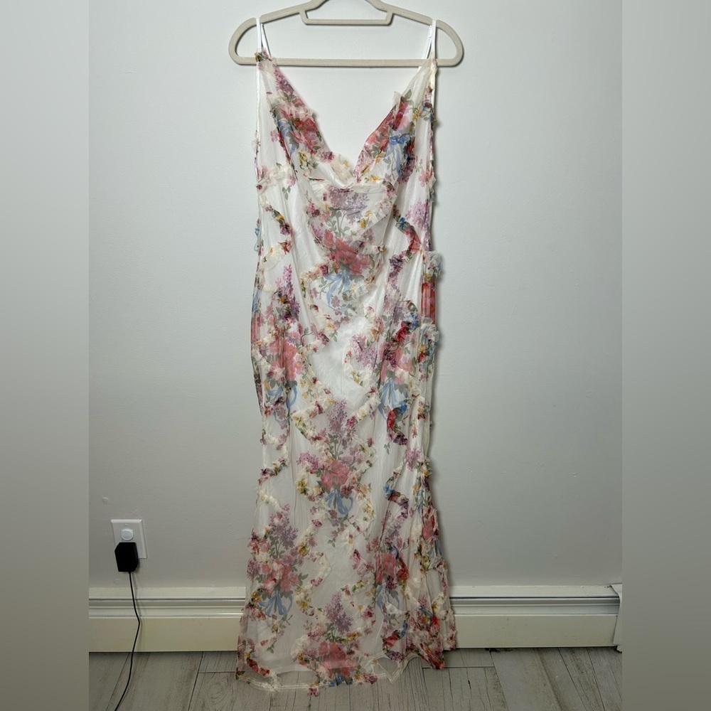 PrettyLittleThing White Floral Sheer Slip Dress